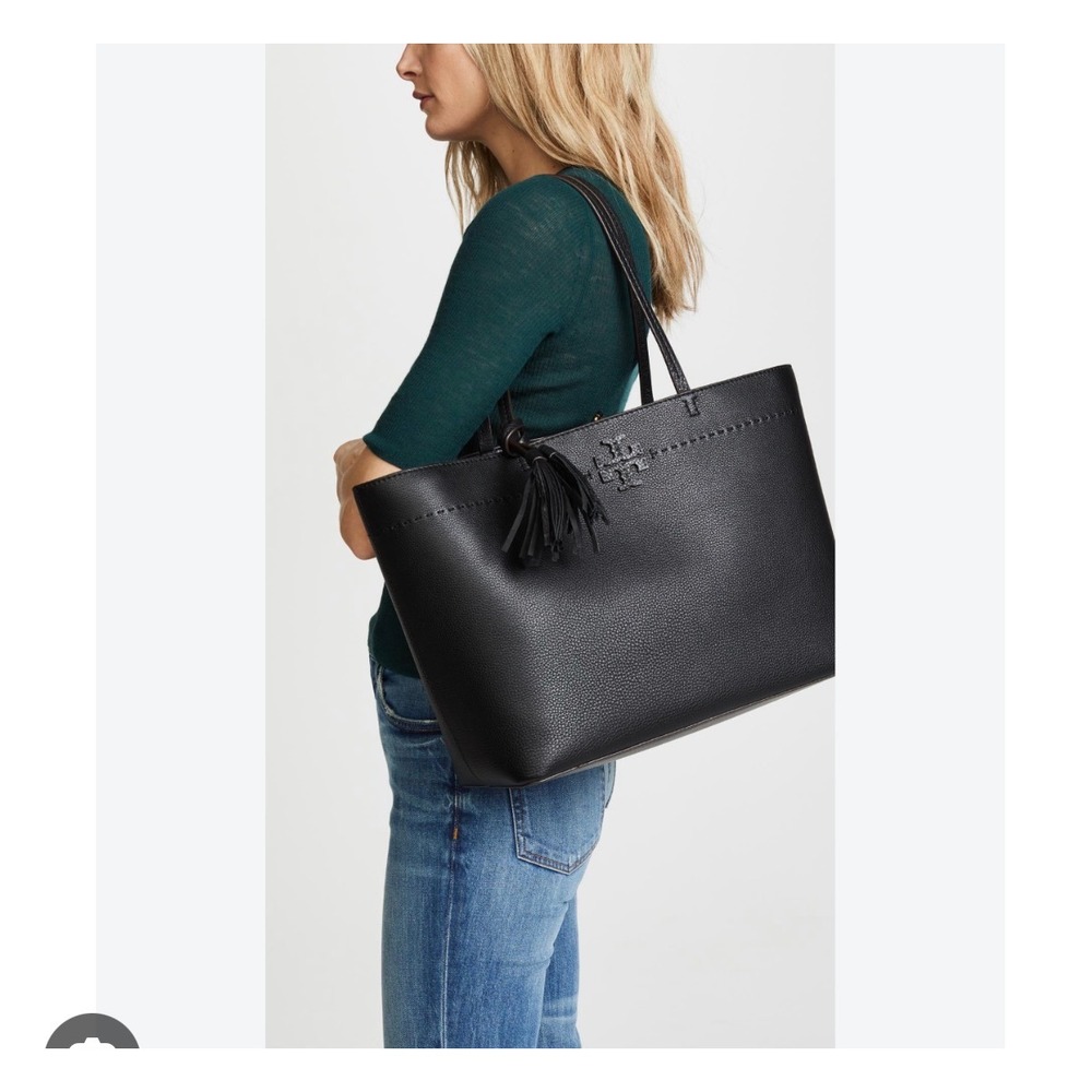 Tory Burch McGraw Tote Black Royal Navy Pebbled Leather Shoulder Bag 42200